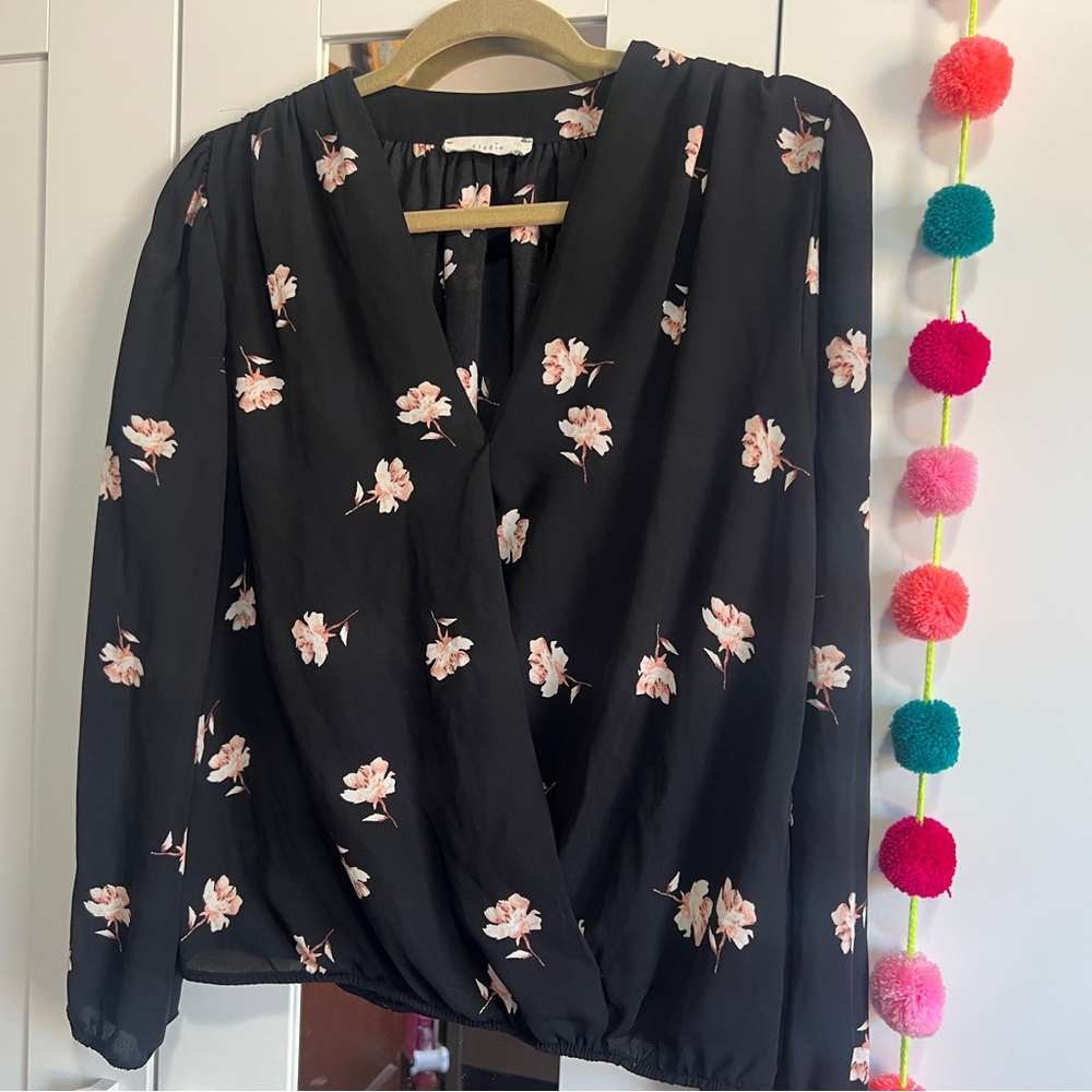 Elodie Black Floral Wrap Blouse